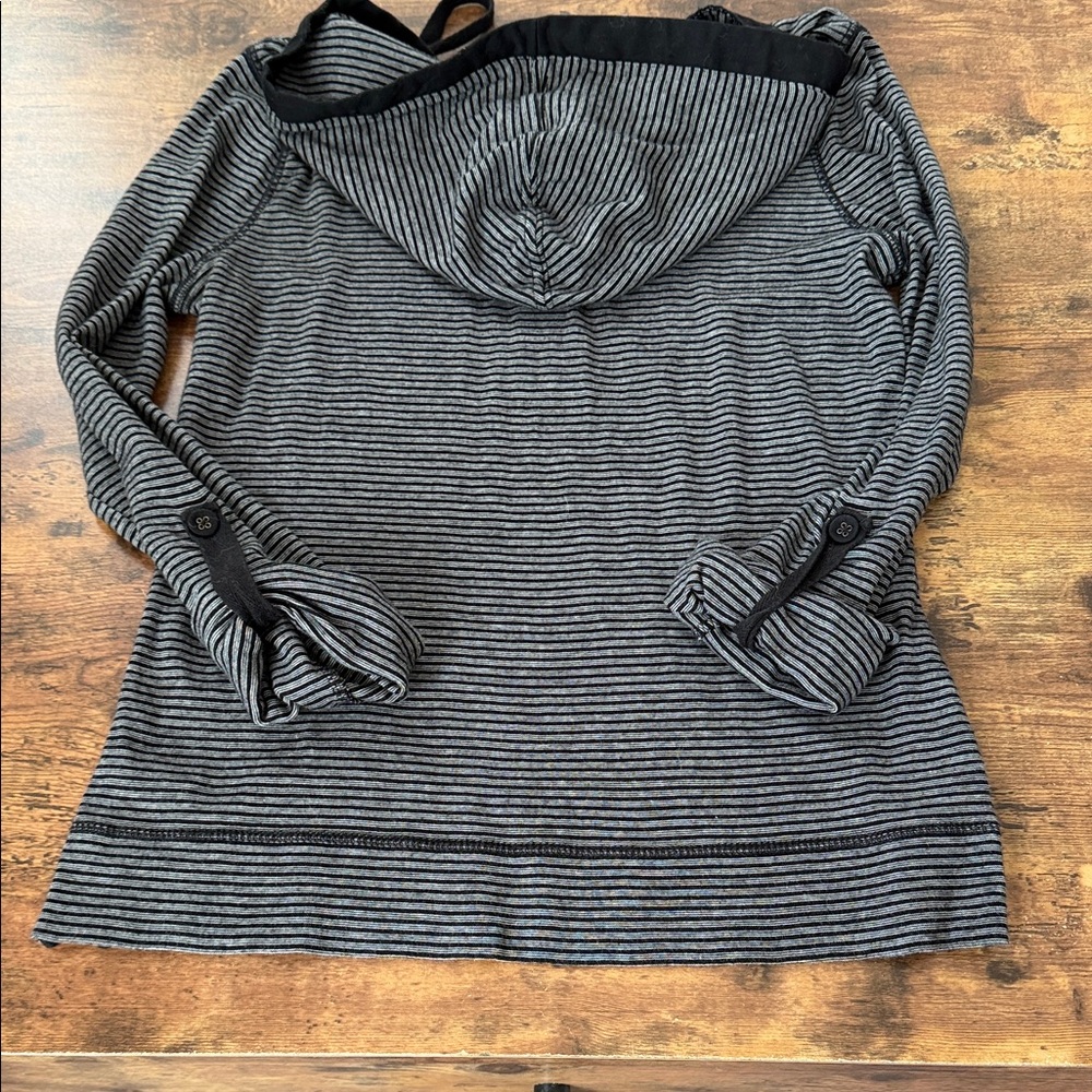 Lauren Ralph Lauren Black and Gray Striped Hooded Sweatshirt - Picture 7 of 7